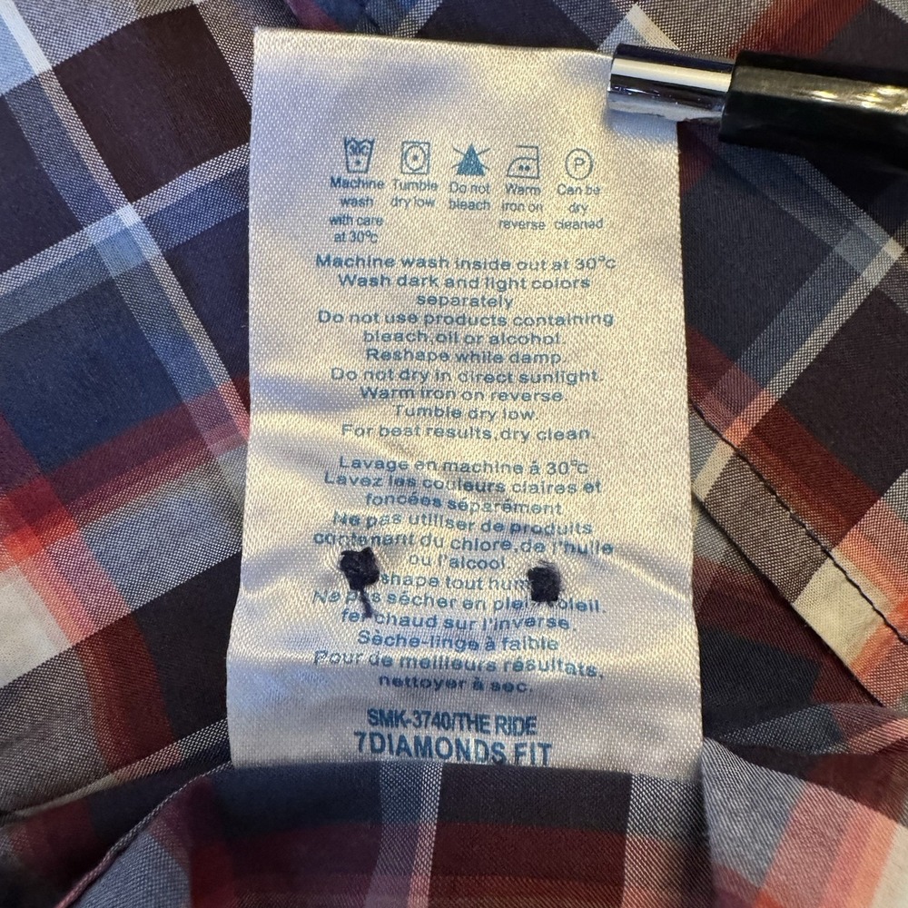 7 Diamonds The Ride Short Sleeve Button Down Mens Shirt Red Blue‎ Gray Plaid XL - Picture 14 of 15